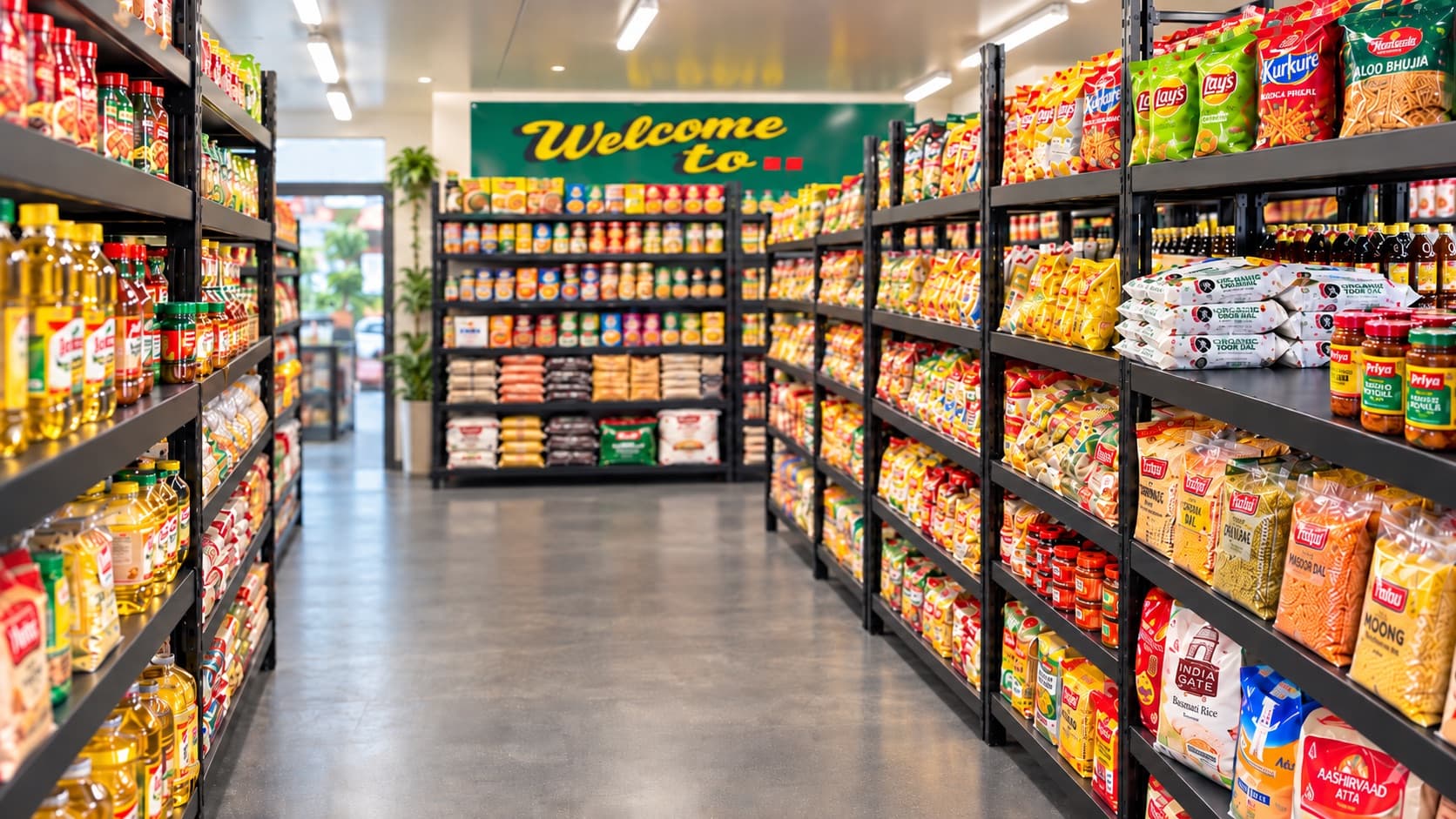 The grocery aisle at FreshCo Hub in Launceston, stocked with Indian pantry staples